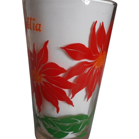 MCM Peanut Butter Juice Glass Tumbler Red / orange Poinsettia Estate find 5" #6 - Picture 2 of 5